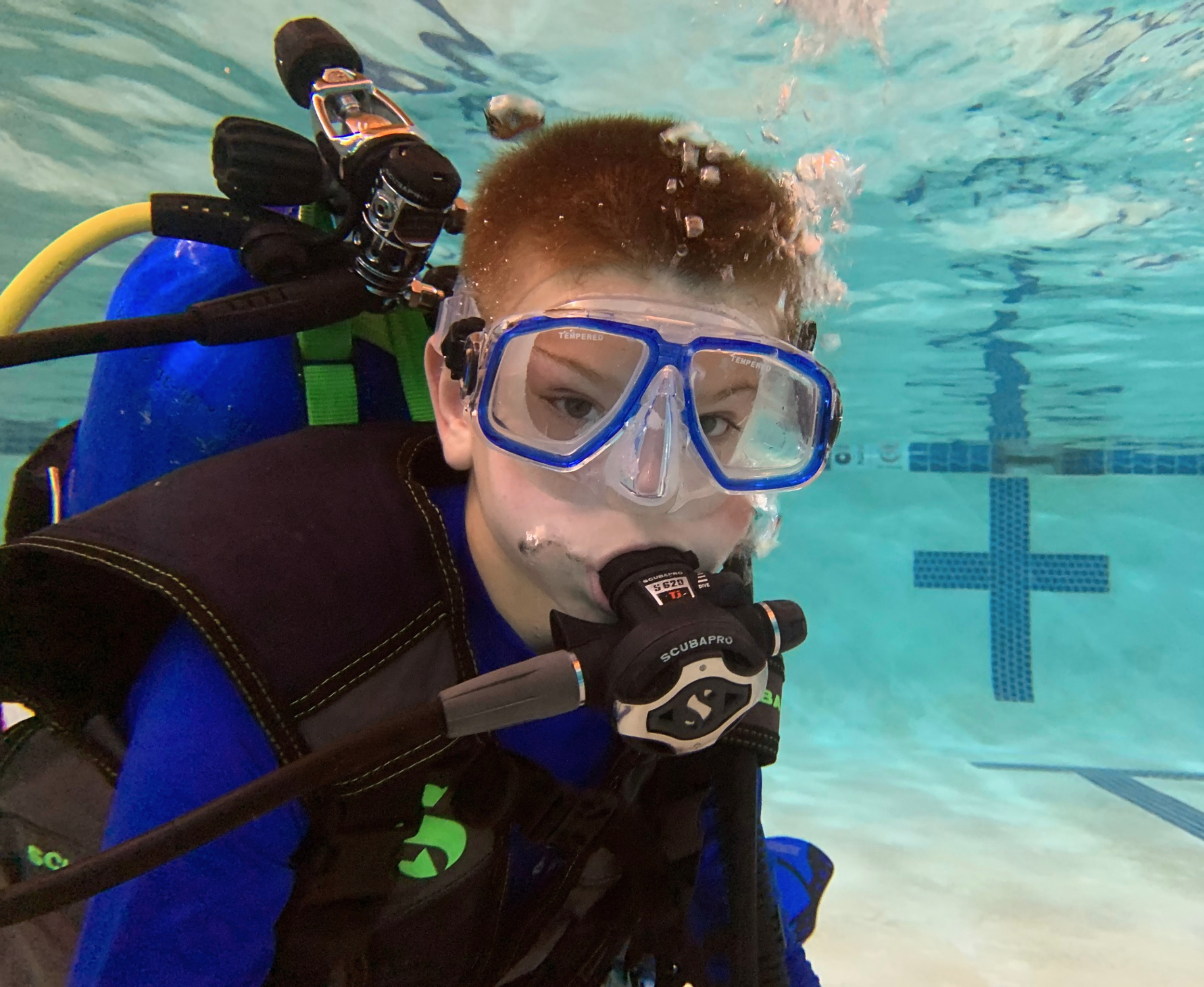 kid scuba diving pool slide